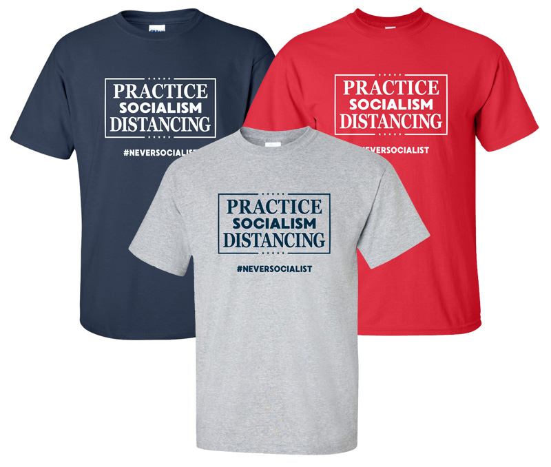 This listing is for a new "Practice Socialism Distancing" t-shirt. 